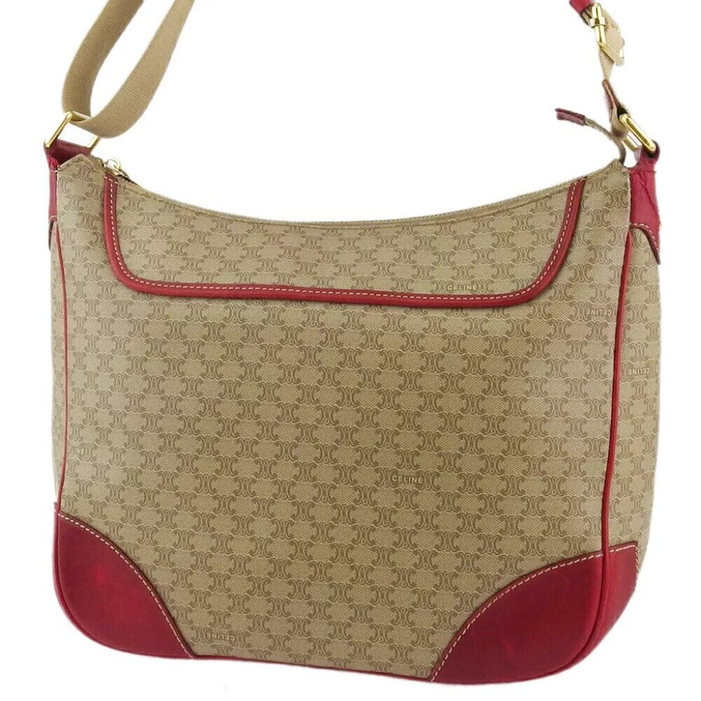 CELINE shoulder bag macadam beige PVC ?~ leather Authentic used T19351